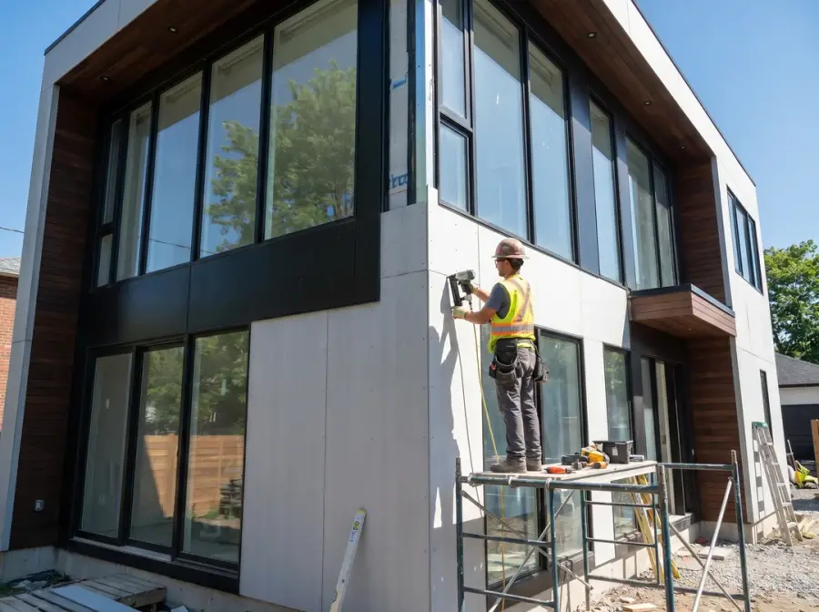Installation of fibre cement panels on a modern jobsite